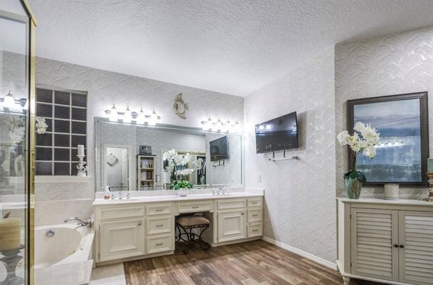 Bathroom, Dual Sink Vanities, Interior, Wood Texture Flooring