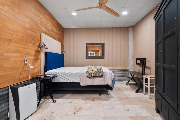 Bedroom, Interior, Recessed Lighting, Wooden Walls