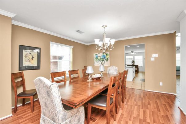 Chandelier, Dining room, Interior, Wood Texture Flooring
