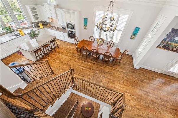 Chandelier, Dining room, Interior, Kitchen, Pendant Lights, Wood Texture Flooring
