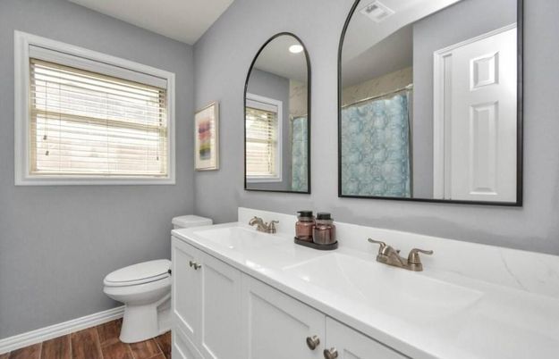 Bathroom, Interior, Recessed Lighting, Wood Texture Flooring