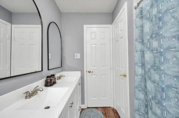 Bathroom, Dual Sink Vanities, Interior, Wood Texture Flooring
