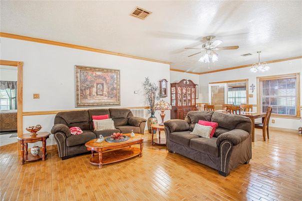 Dining room, Interior, Living room, Pendant Lights, Wood Texture Flooring