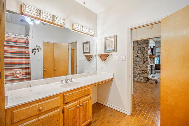 Bathroom, Interior, Stone Walls, Wood Texture Flooring