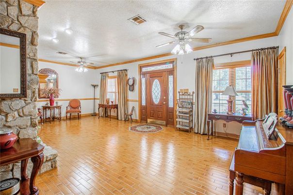 Dining room, Interior, Stone Walls, Wood Texture Flooring