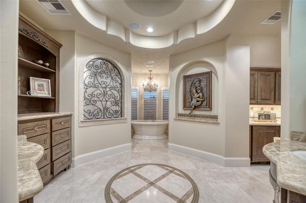 Bathroom, Chandelier, Interior, Recessed Lighting