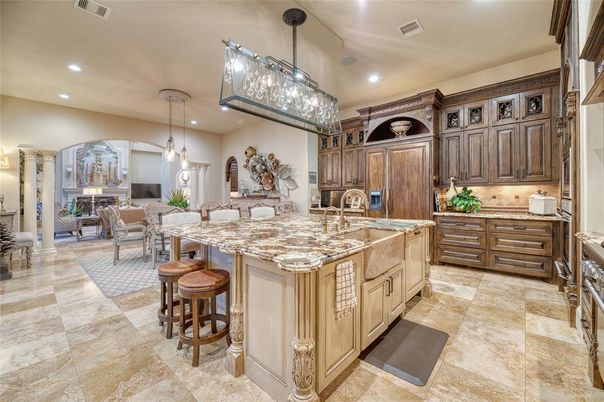 Dining room, Fireplace, Interior, Kitchen, Living room, Pendant Lights, Recessed Lighting, Stainless Steel Appliances