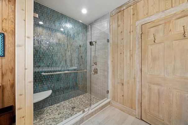 Bathroom, Glass Shower, Interior, Recessed Lighting