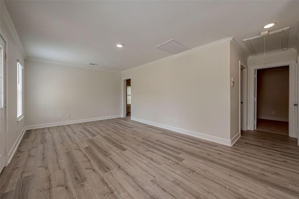 Empty room, Interior, Recessed Lighting, Wood Texture Flooring