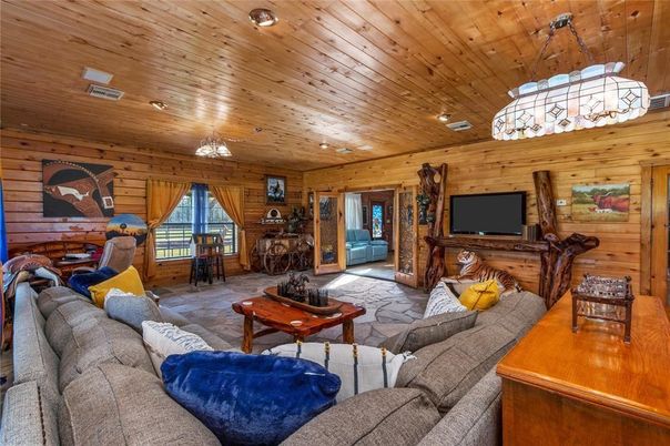 Fireplace, Interior, Living room, Recessed Lighting, Wooden Ceilings, Wooden Walls
