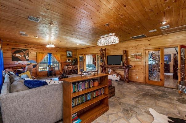 Chandelier, Interior, Living room, Piano, Wooden Ceilings, Wooden Walls