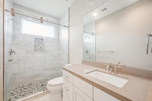 Bathroom, Glass Shower, Interior, Marble Walls, Recessed Lighting