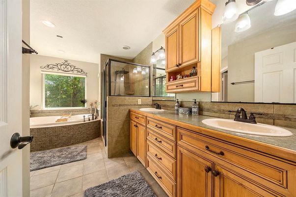 Bathroom, Dual Sink Vanities, Glass Shower, Interior, Recessed Lighting