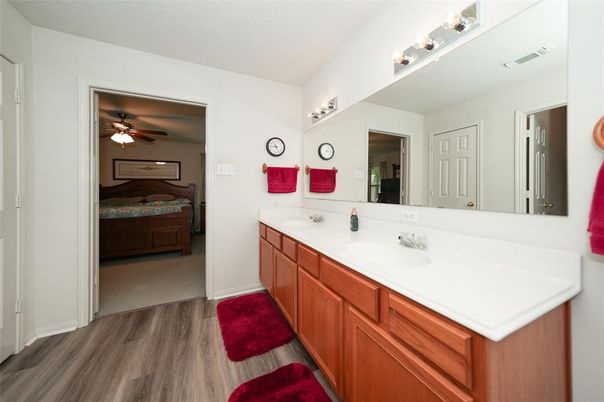 Bathroom, Dual Sink Vanities, Interior, Wood Texture Flooring