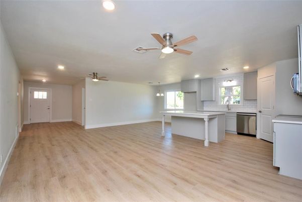 Interior, Kitchen, Pendant Lights, Recessed Lighting, Wood Texture Flooring