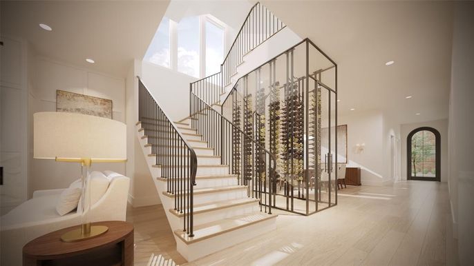 Interior, Pendant Lights, Recessed Lighting, Wine Storage, Wood Texture Flooring
