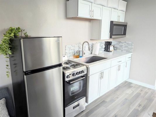 Interior, Kitchen, Stainless Steel Appliances, Wood Texture Flooring