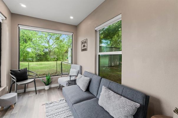 Interior, Living room, Recessed Lighting, Wood Texture Flooring