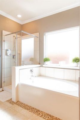 Bathroom, Glass Shower, Interior, Recessed Lighting