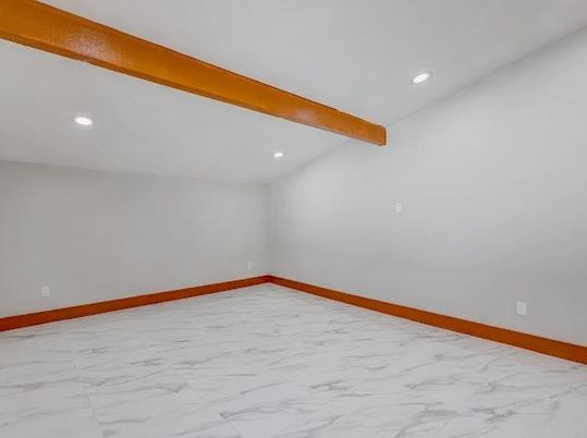 Empty room, Interior, Marble, Recessed Lighting, Wooden Beams