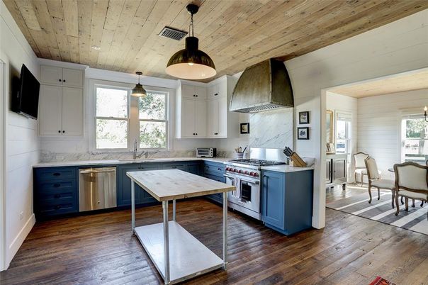 Interior, Kitchen, Pendant Lights, Stainless Steel Appliances, Wooden Ceilings, Wood Texture Flooring