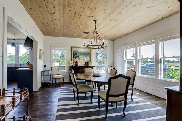 Chandelier, Dining room, Interior, Pendant Lights, Wooden Ceilings, Wood Texture Flooring