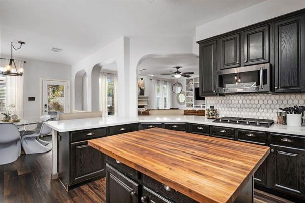 Chandelier, Interior, Kitchen, Pendant Lights, Recessed Lighting, Wood Texture Flooring