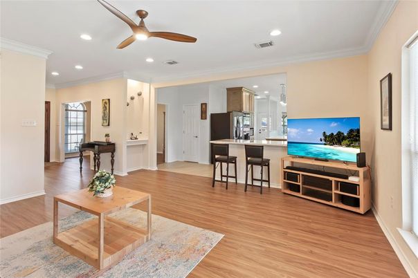 Interior, Kitchen, Recessed Lighting, Wood Texture Flooring