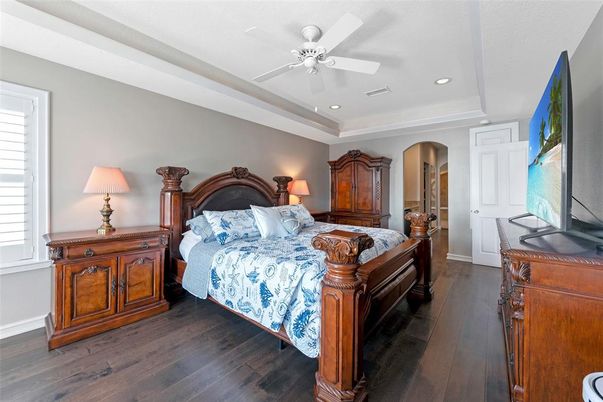 Bedroom, Interior, Recessed Lighting, Wood Texture Flooring