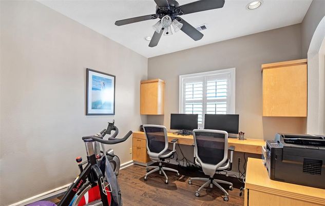 Fitness Equipment, Home Office, Interior, Recessed Lighting, Wood Texture Flooring