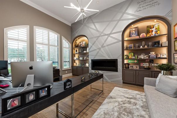 Home Office, Interior, Pendant Lights, Wood Texture Flooring