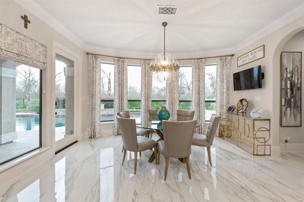 Chandelier, Dining room, Interior, Marble