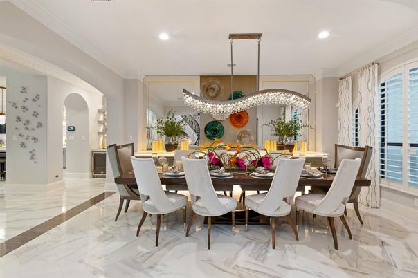 Dining room, Interior, Marble, Pendant Lights, Recessed Lighting