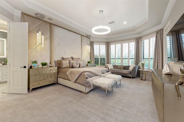 Bedroom, Interior, Marble Walls, Pendant Lights, Recessed Lighting