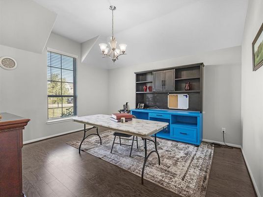 Chandelier, Home Office, Interior, Wood Texture Flooring