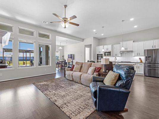 Dining room, Interior, Kitchen, Living room, Pendant Lights, Recessed Lighting, Stainless Steel Appliances, Wood Texture Flooring