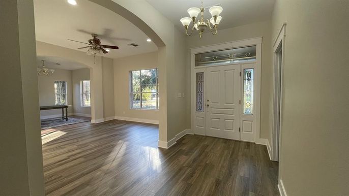 Chandelier, Interior, Recessed Lighting, Wood Texture Flooring
