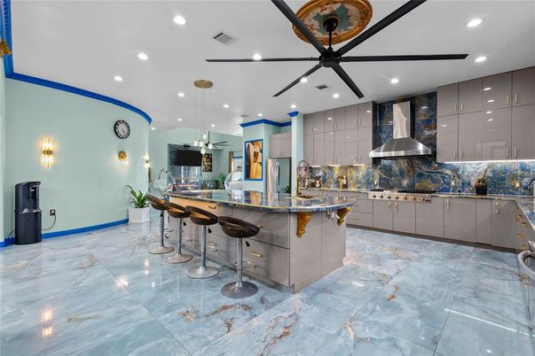 Interior, Kitchen, Marble, Pendant Lights, Recessed Lighting