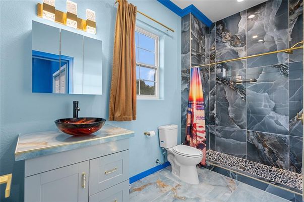 Bathroom, Interior, Marble Walls, Recessed Lighting