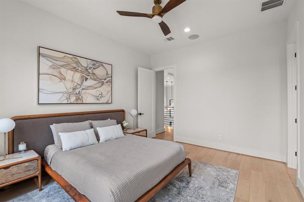Bedroom, Interior, Recessed Lighting, Wood Texture Flooring