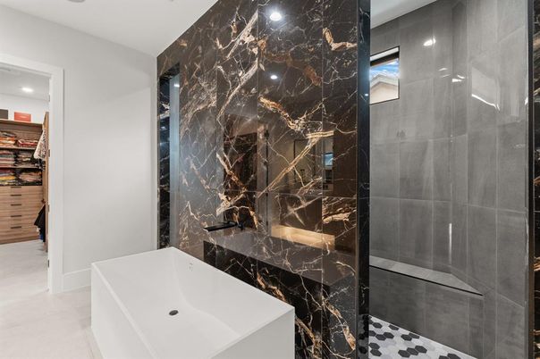 Bathroom, Interior, Marble Walls, Recessed Lighting, Walk-in Closets