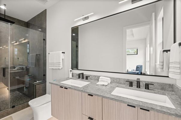 Bathroom, Dual Sink Vanities, Glass Shower, Interior