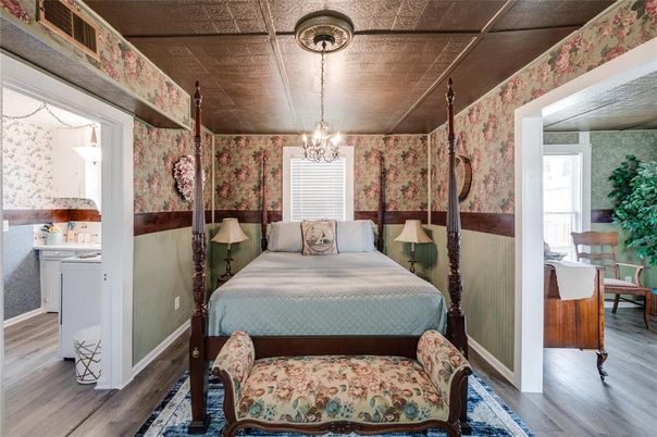 Bedroom, Chandelier, Interior, Wooden Ceilings, Wood Texture Flooring