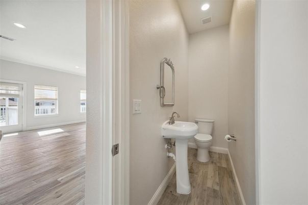 Bathroom, Interior, Recessed Lighting, Wood Texture Flooring