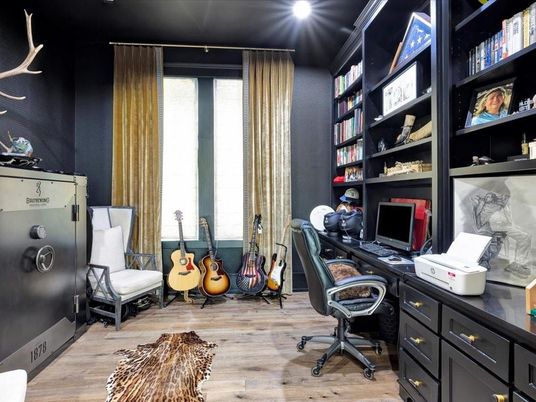 Home Office, Interior, Recessed Lighting, Wood Texture Flooring