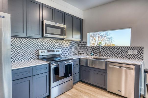 Interior, Kitchen, Stainless Steel Appliances, Wood Texture Flooring