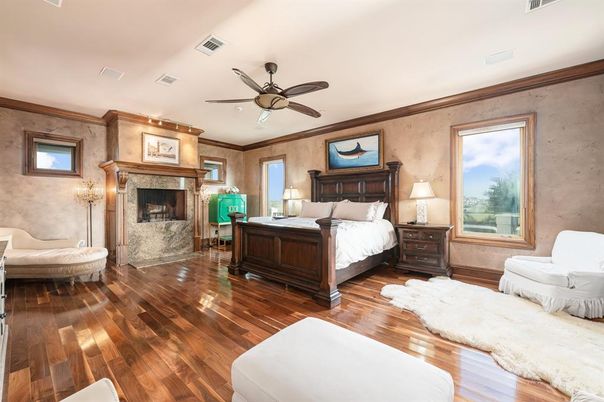 Bedroom, Fireplace, Interior, Wood Texture Flooring