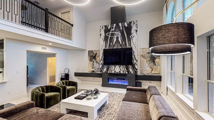 Fireplace, Interior, Living room, Recessed Lighting