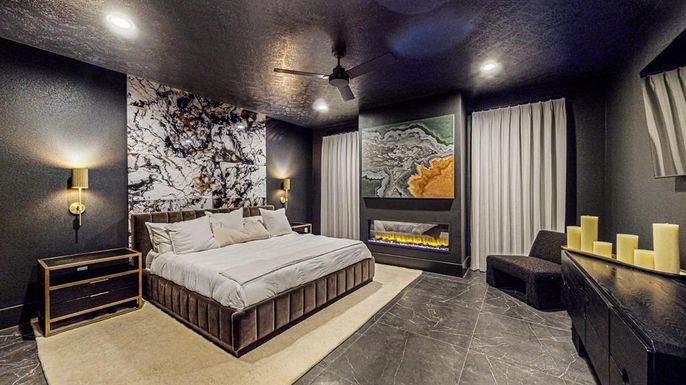 Bedroom, Fireplace, Interior, Recessed Lighting