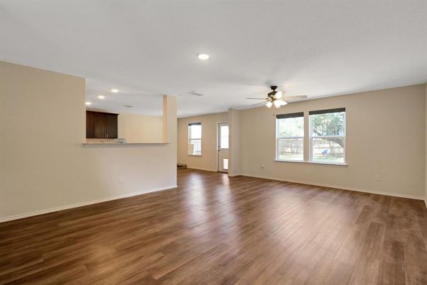 Empty room, Interior, Recessed Lighting, Wood Texture Flooring
